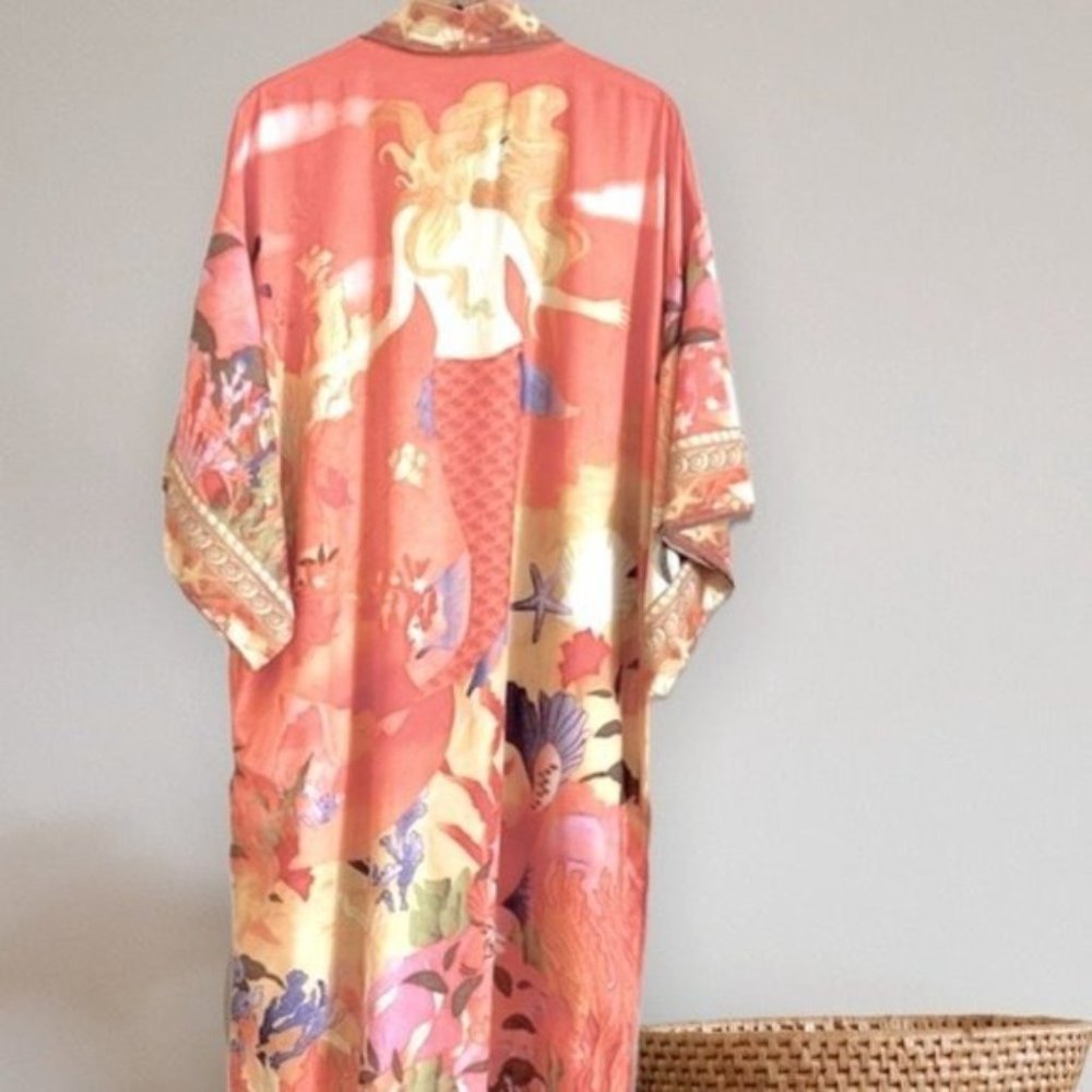 Coral Floral Satin Kimono Robe - Picture 4 of 9
